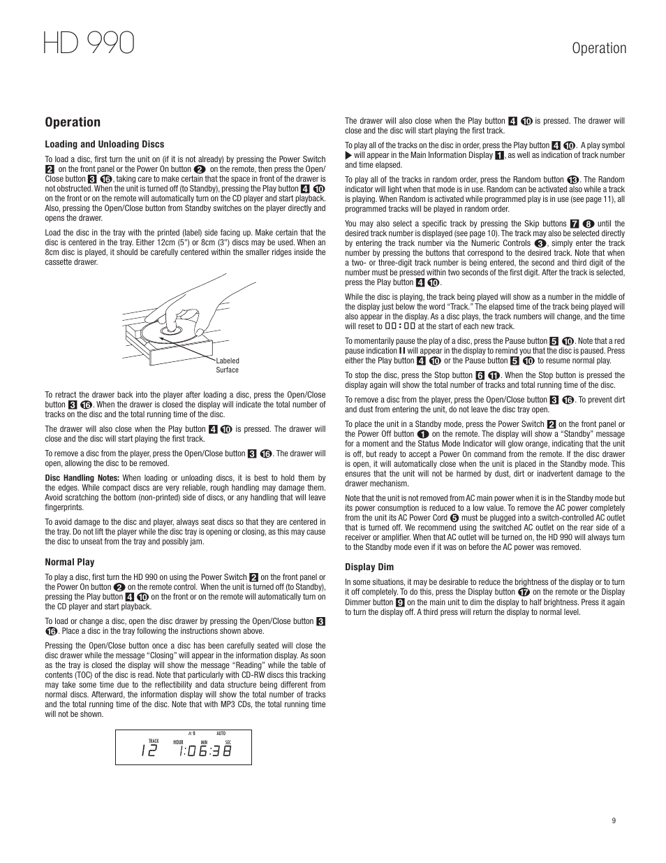 Hd 990, Operation | Harman-Kardon HD 990 User Manual | Page 9 / 16