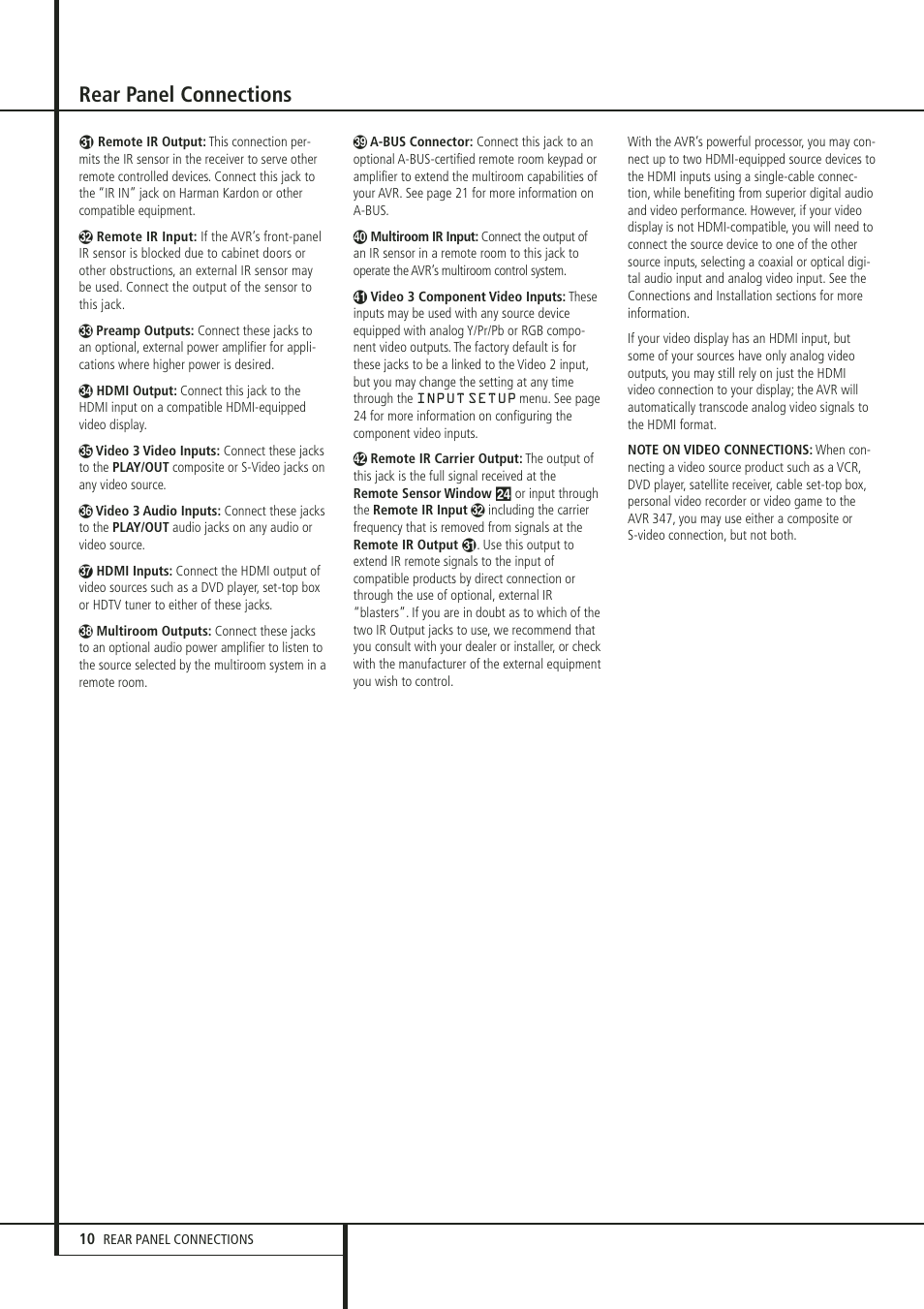 Rear panel connections | Harman-Kardon 347 User Manual | Page 10 / 64