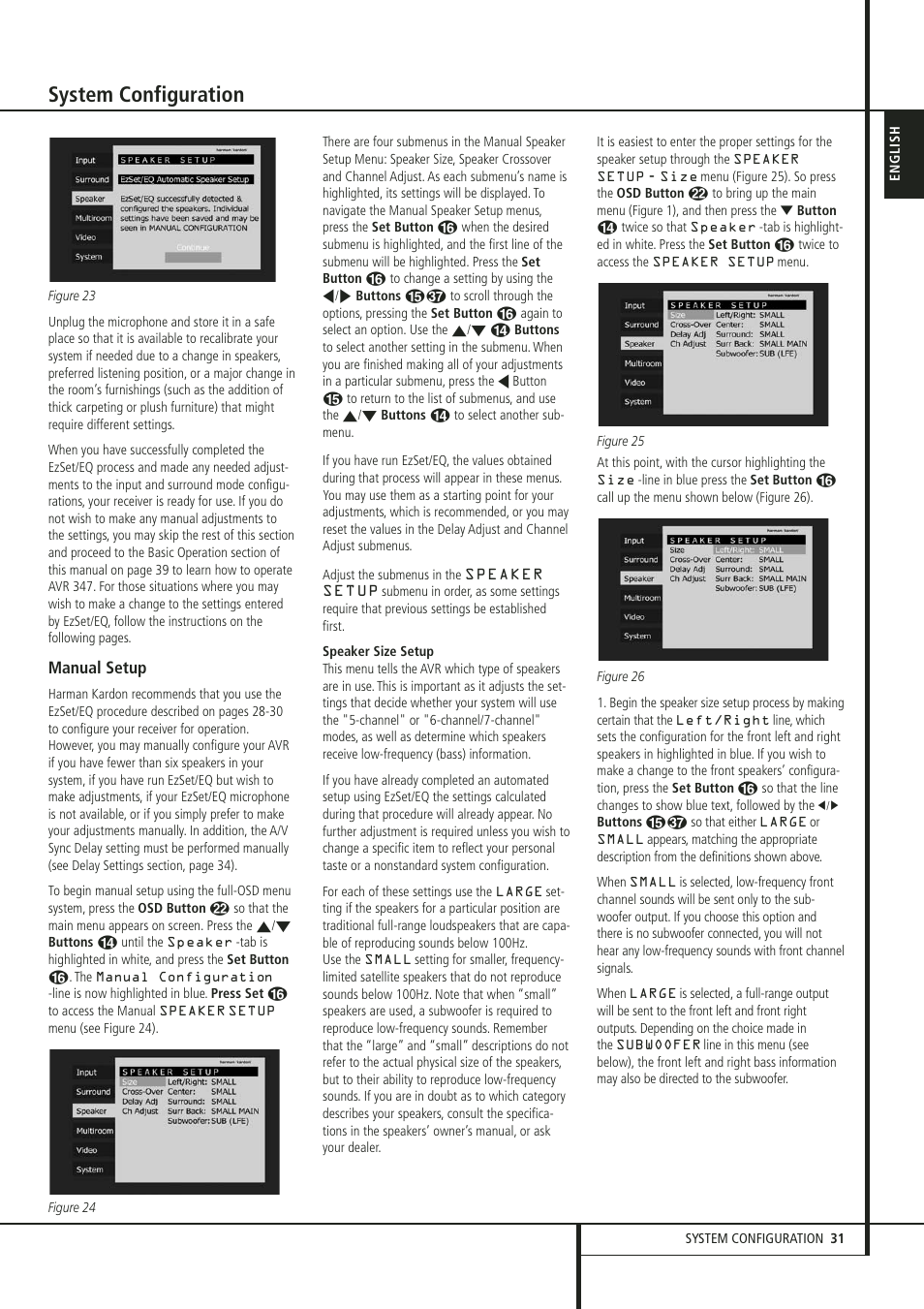 System configuration, Manual setup | Harman-Kardon 347 User Manual | Page 31 / 64