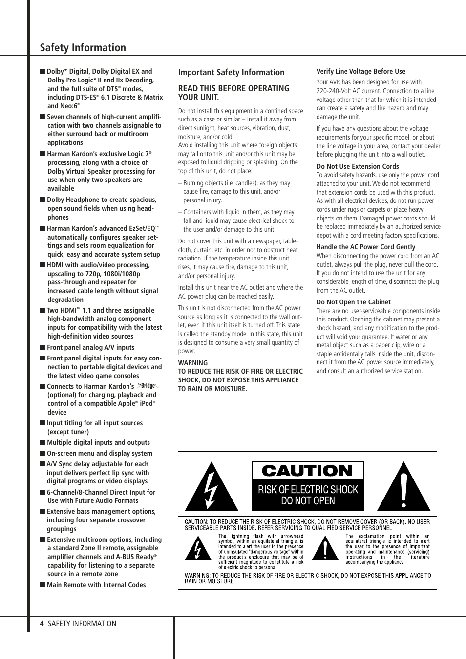 Safety information | Harman-Kardon 347 User Manual | Page 4 / 64