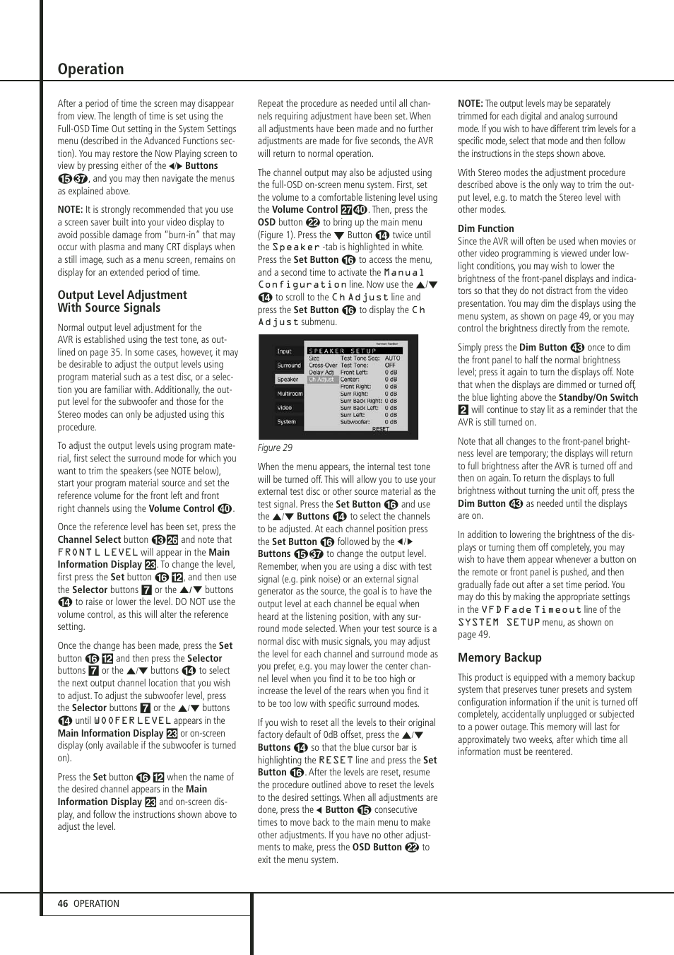 Operation, Output level adjustment with source signals | Harman-Kardon 347 User Manual | Page 46 / 64