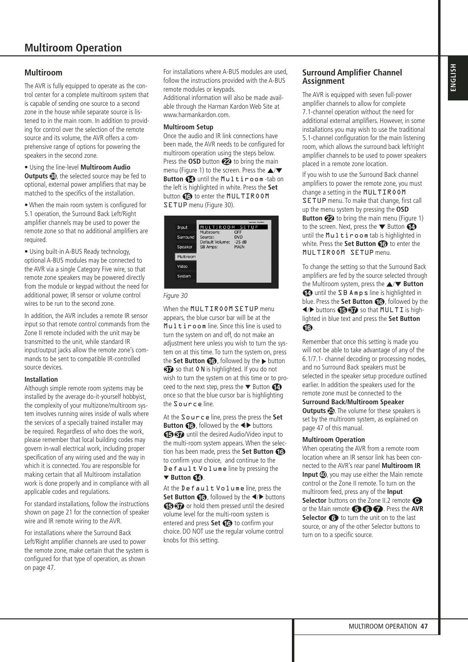 Multiroom operation, Multiroom, Surround amplifier channel assignment | Harman-Kardon 347 User Manual | Page 47 / 64