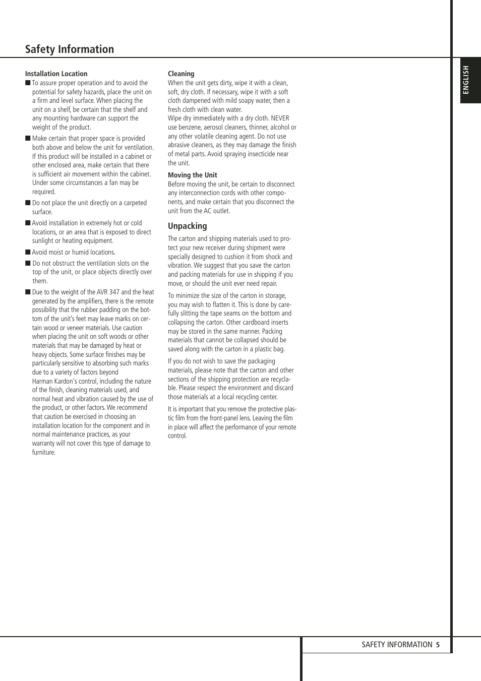 Safety information | Harman-Kardon 347 User Manual | Page 5 / 64