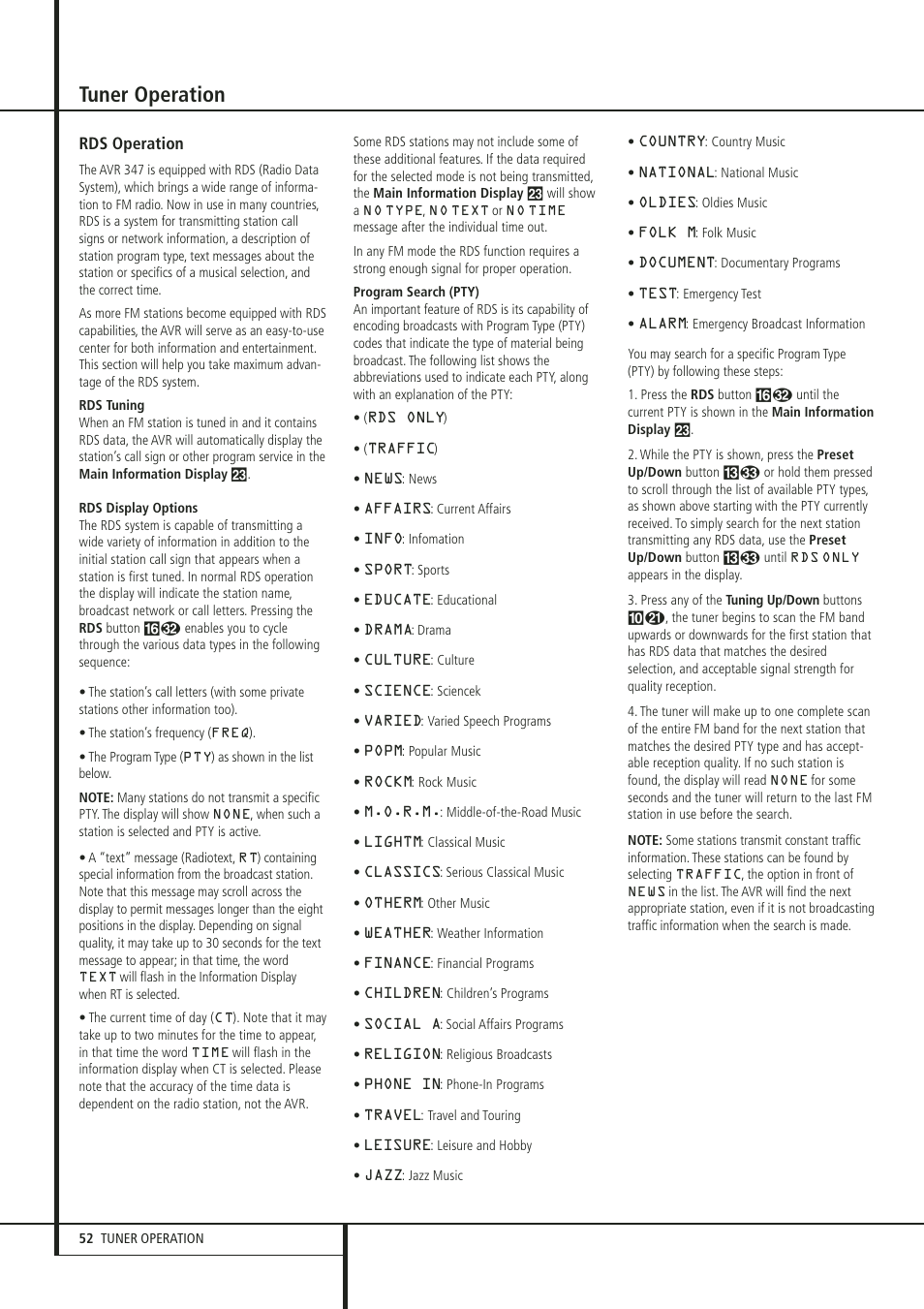 Tuner operation | Harman-Kardon 347 User Manual | Page 52 / 64