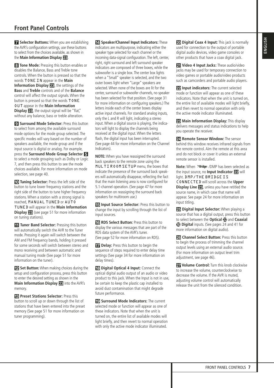 Front panel controls | Harman-Kardon 347 User Manual | Page 7 / 64