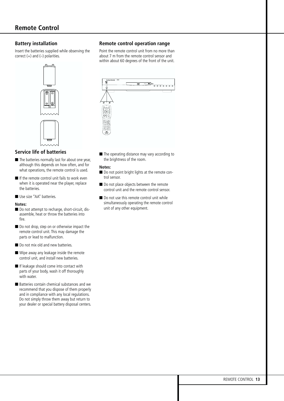 Remote control | Harman-Kardon DVD 25 User Manual | Page 13 / 33