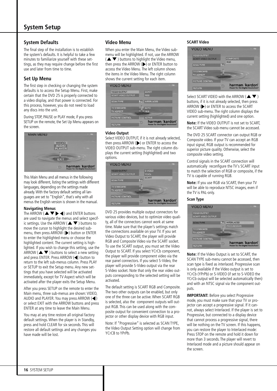 System setup | Harman-Kardon DVD 25 User Manual | Page 16 / 33