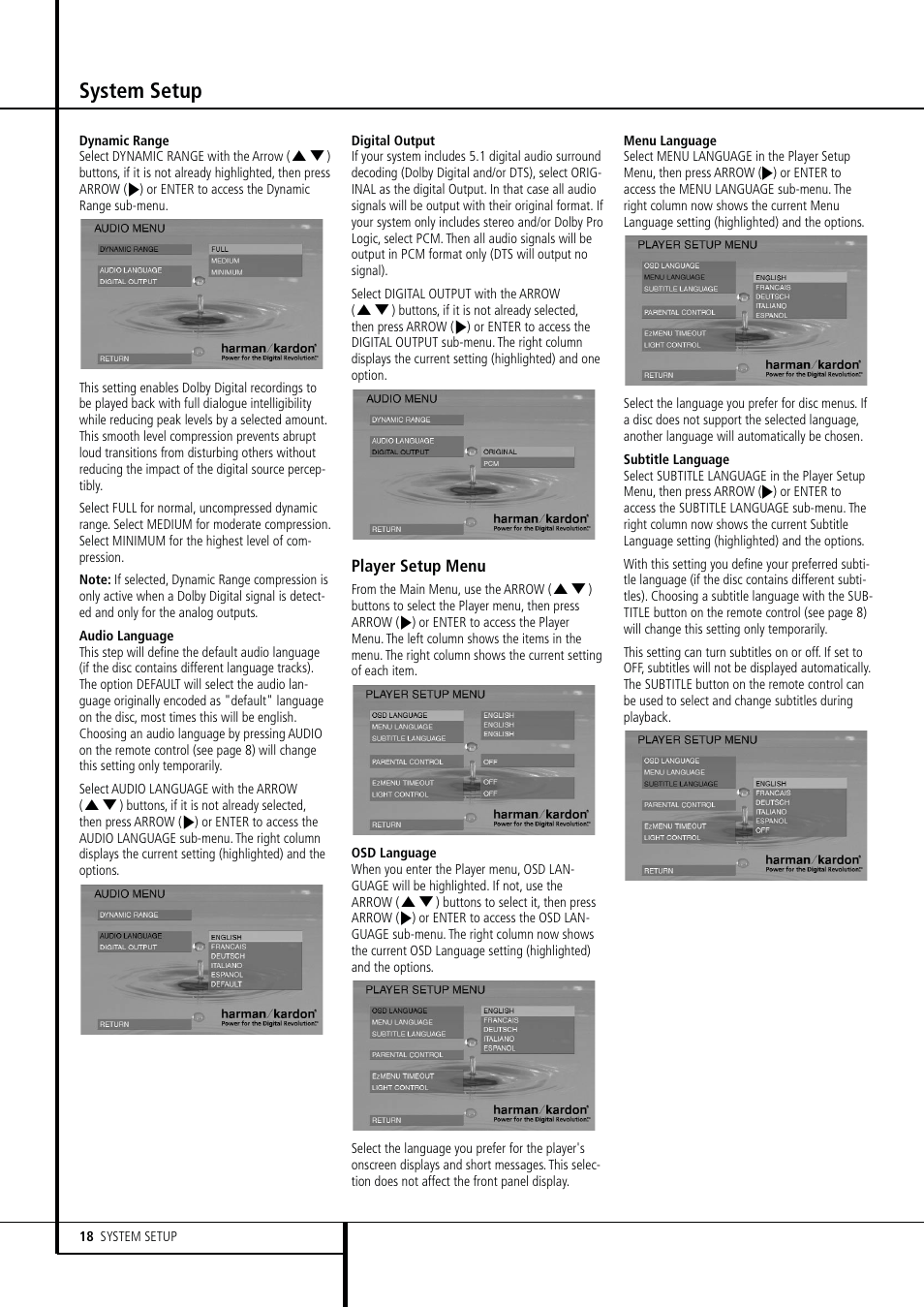 System setup | Harman-Kardon DVD 25 User Manual | Page 18 / 33