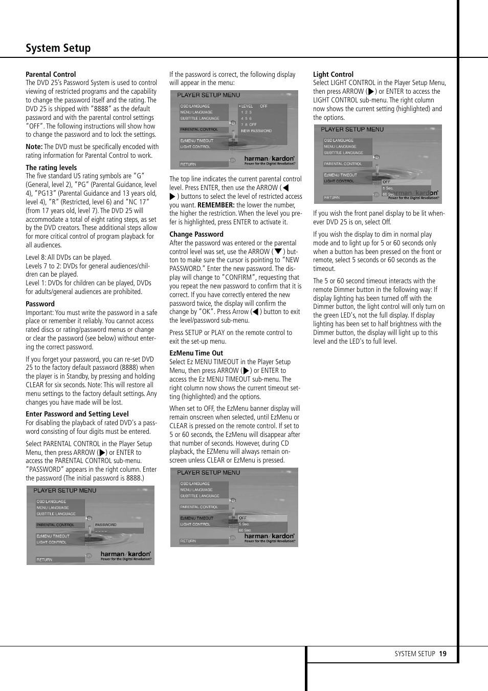 System setup | Harman-Kardon DVD 25 User Manual | Page 19 / 33