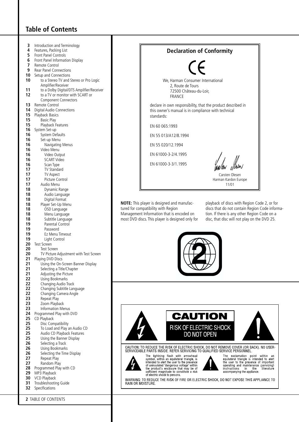 Harman-Kardon DVD 25 User Manual | Page 2 / 33
