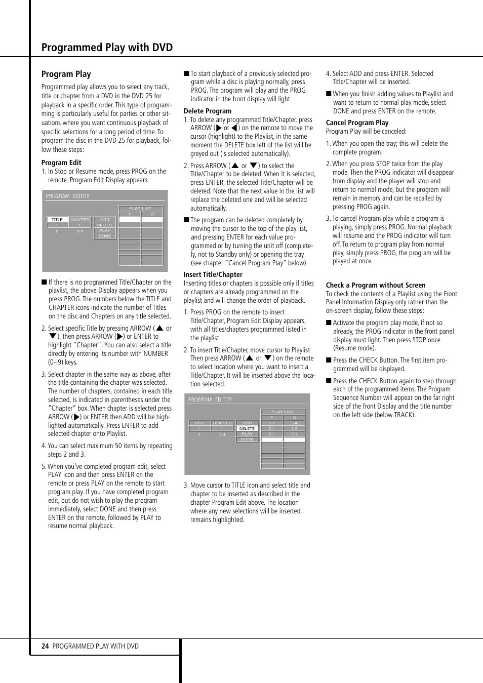 Programmed play with dvd | Harman-Kardon DVD 25 User Manual | Page 24 / 33