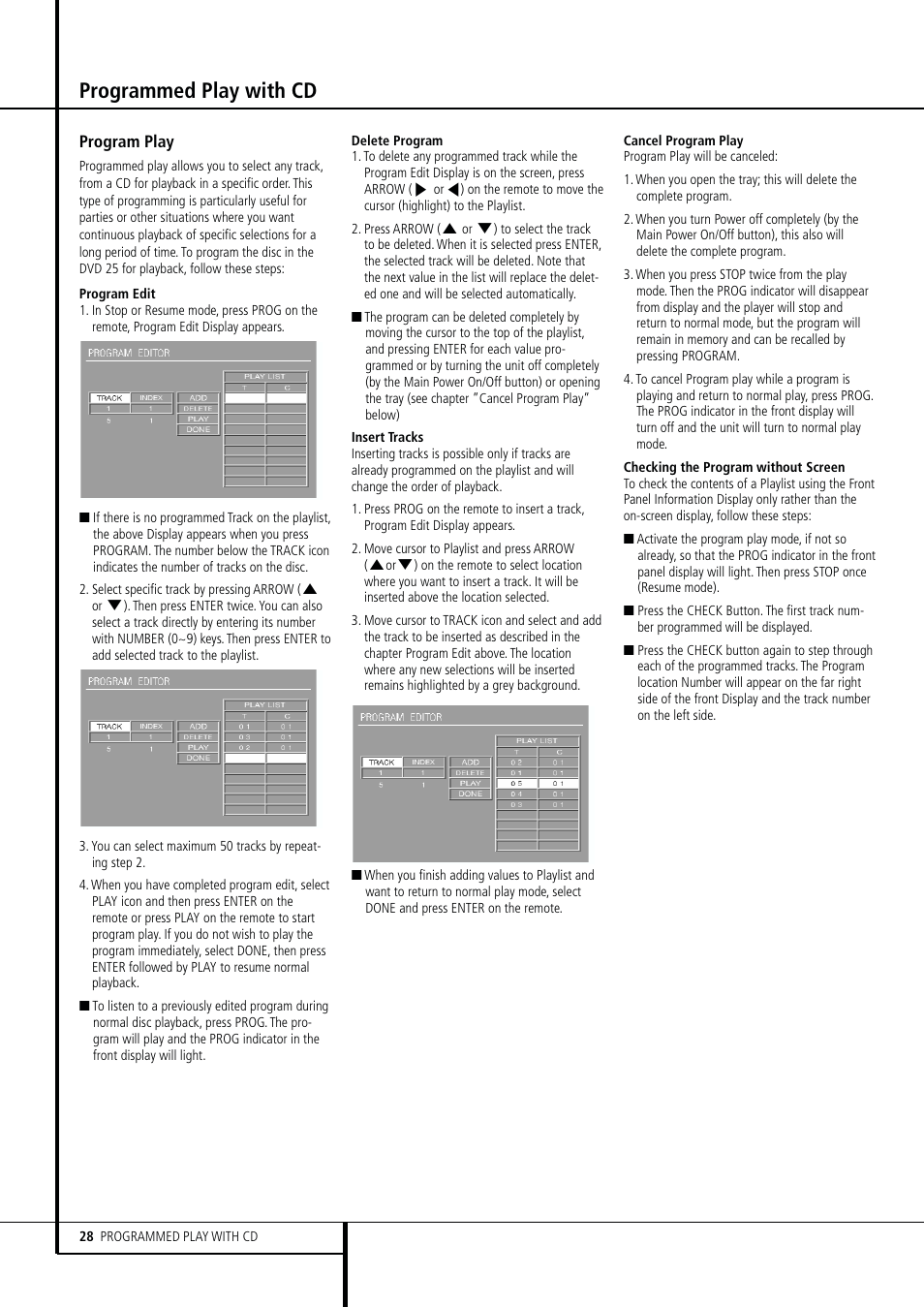 Programmed play with cd | Harman-Kardon DVD 25 User Manual | Page 28 / 33