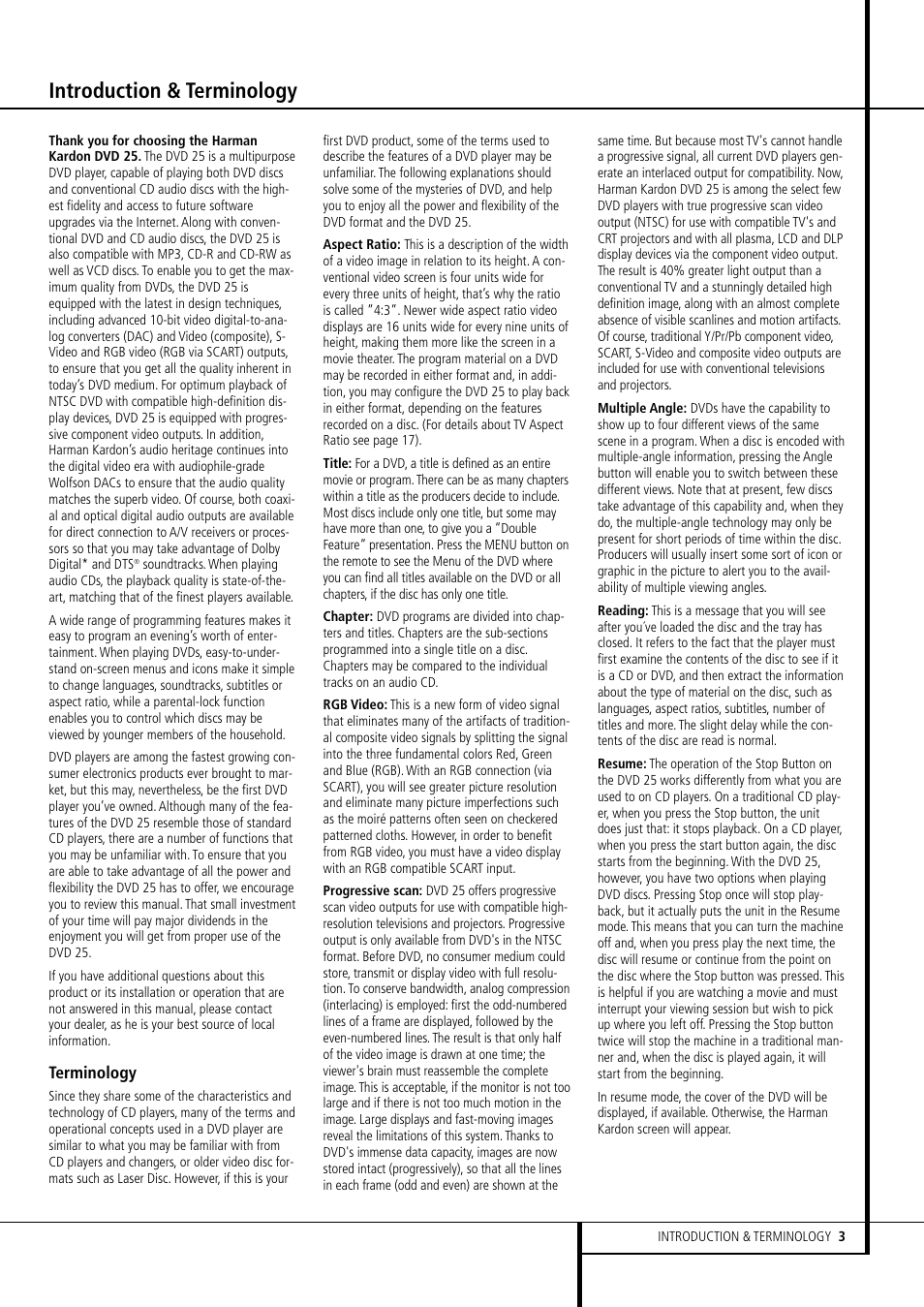 Introduction & terminology | Harman-Kardon DVD 25 User Manual | Page 3 / 33