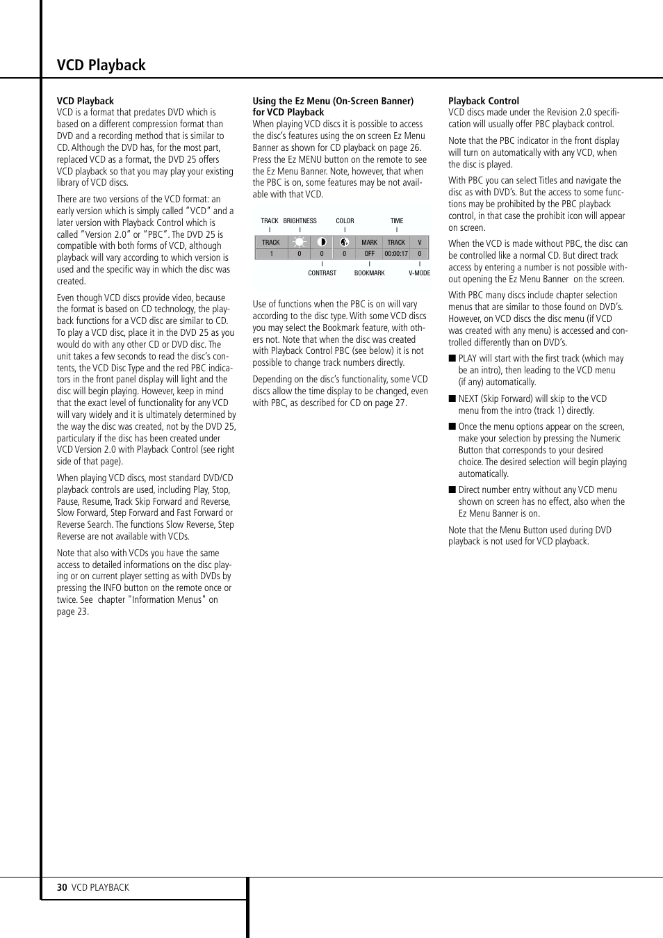 Vcd playback | Harman-Kardon DVD 25 User Manual | Page 30 / 33