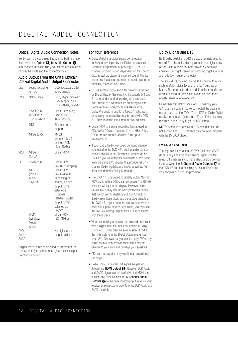 Digital audio connection | Harman-Kardon DVD47 User Manual | Page 18 / 40