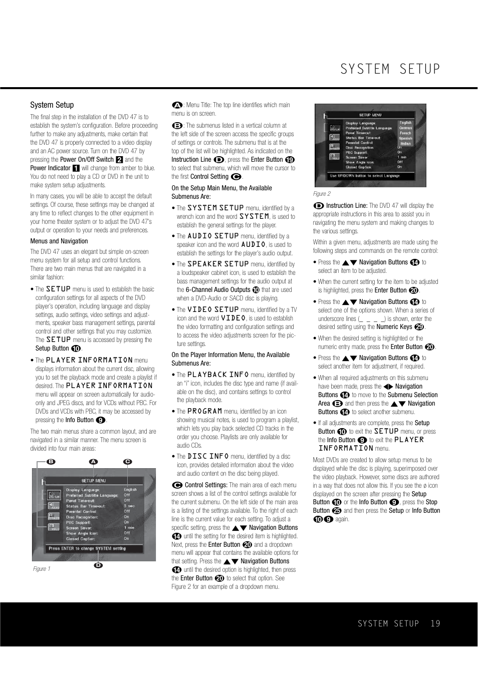 System setup | Harman-Kardon DVD47 User Manual | Page 19 / 40