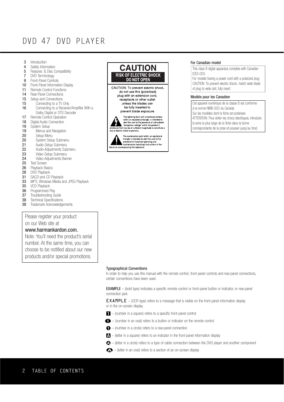 Dvd 47 dvd player | Harman-Kardon DVD47 User Manual | Page 2 / 40