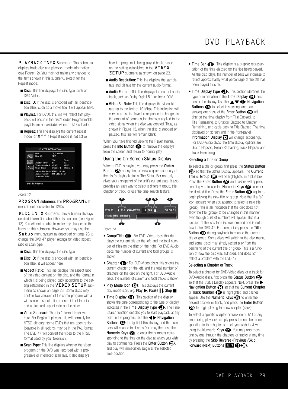 Dvd playback, Using the on-screen status display, Dvd playback 29 | Harman-Kardon DVD47 User Manual | Page 29 / 40