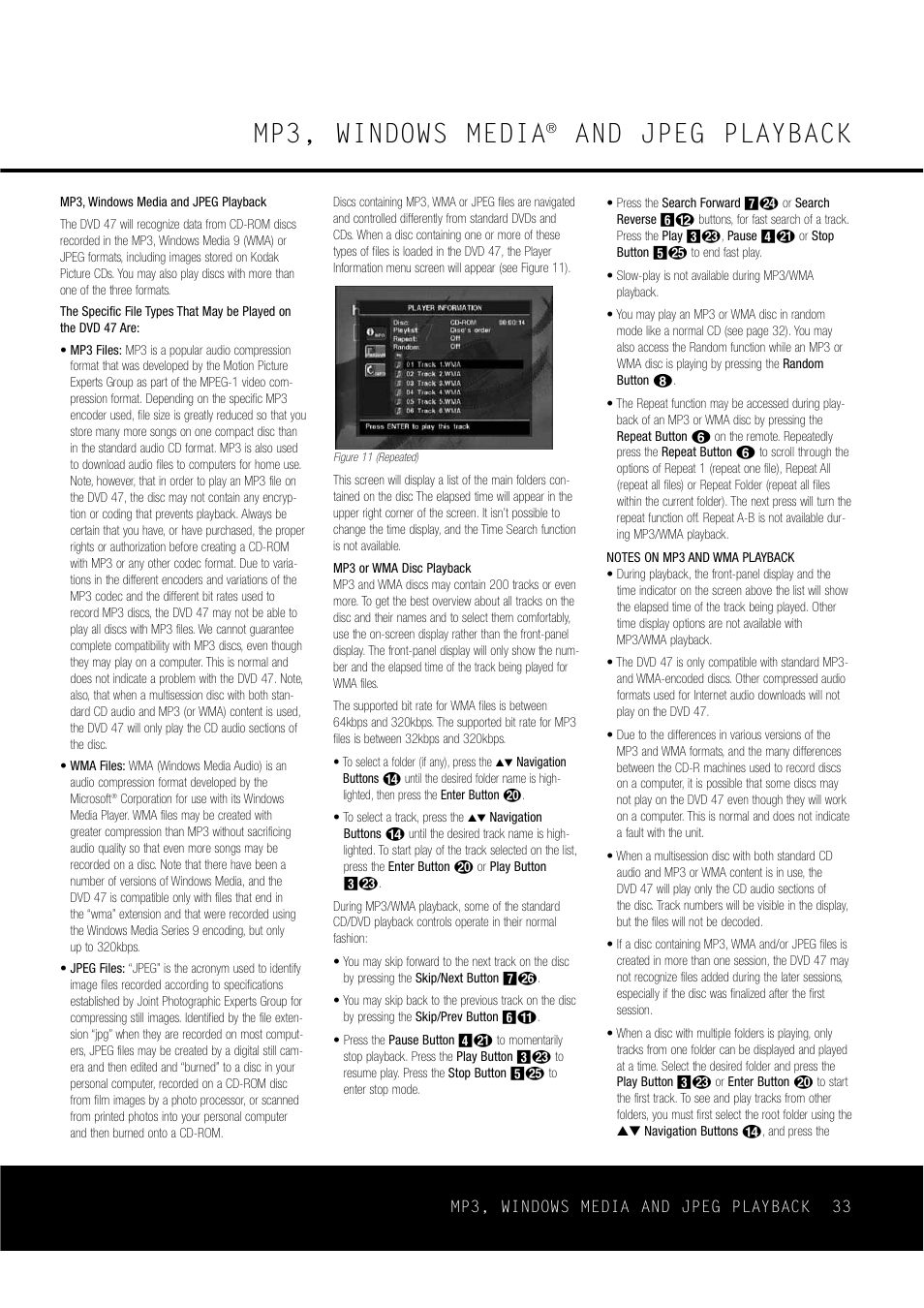 Mp3, windows media, And jpeg playback | Harman-Kardon DVD47 User Manual | Page 33 / 40