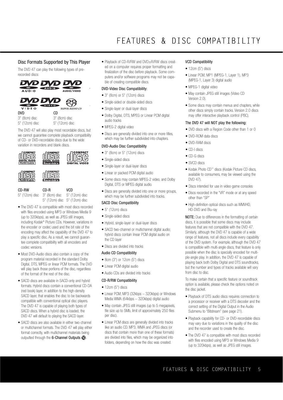 Features & disc compatibility | Harman-Kardon DVD47 User Manual | Page 5 / 40
