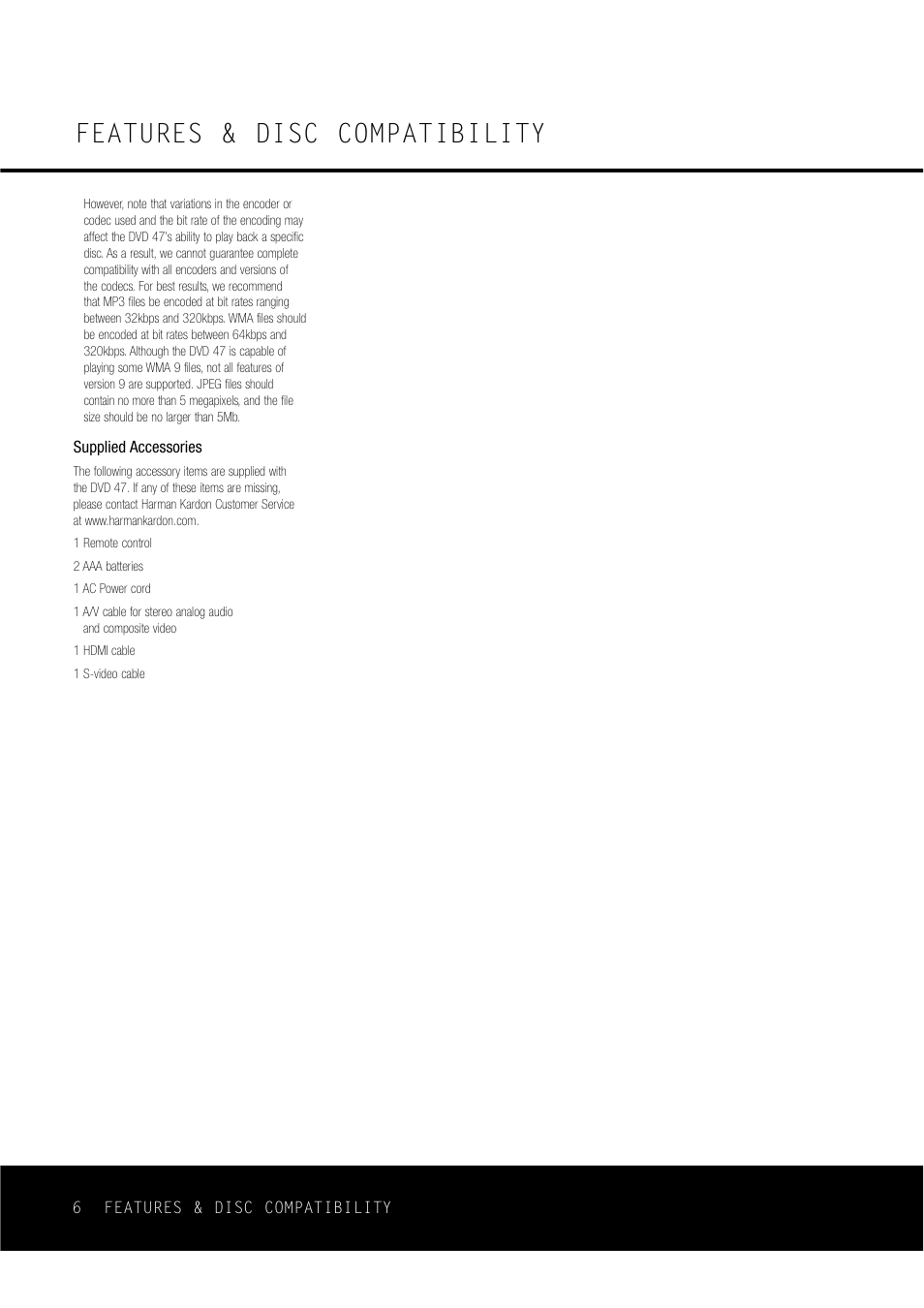 Features & disc compatibility | Harman-Kardon DVD47 User Manual | Page 6 / 40