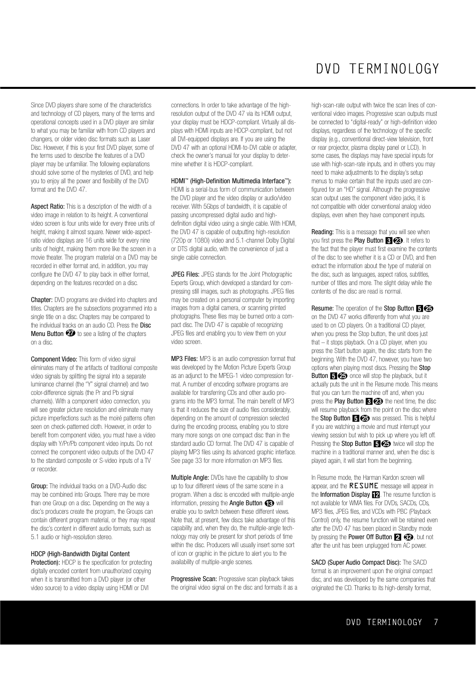 Dvd terminology | Harman-Kardon DVD47 User Manual | Page 7 / 40