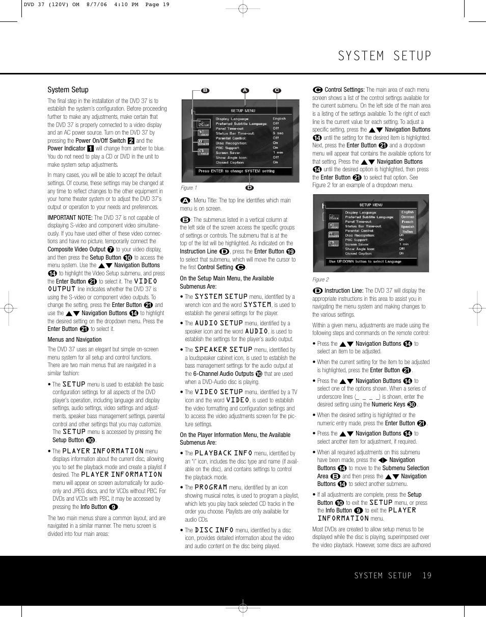 System setup | Harman-Kardon DVD 37 User Manual | Page 19 / 40