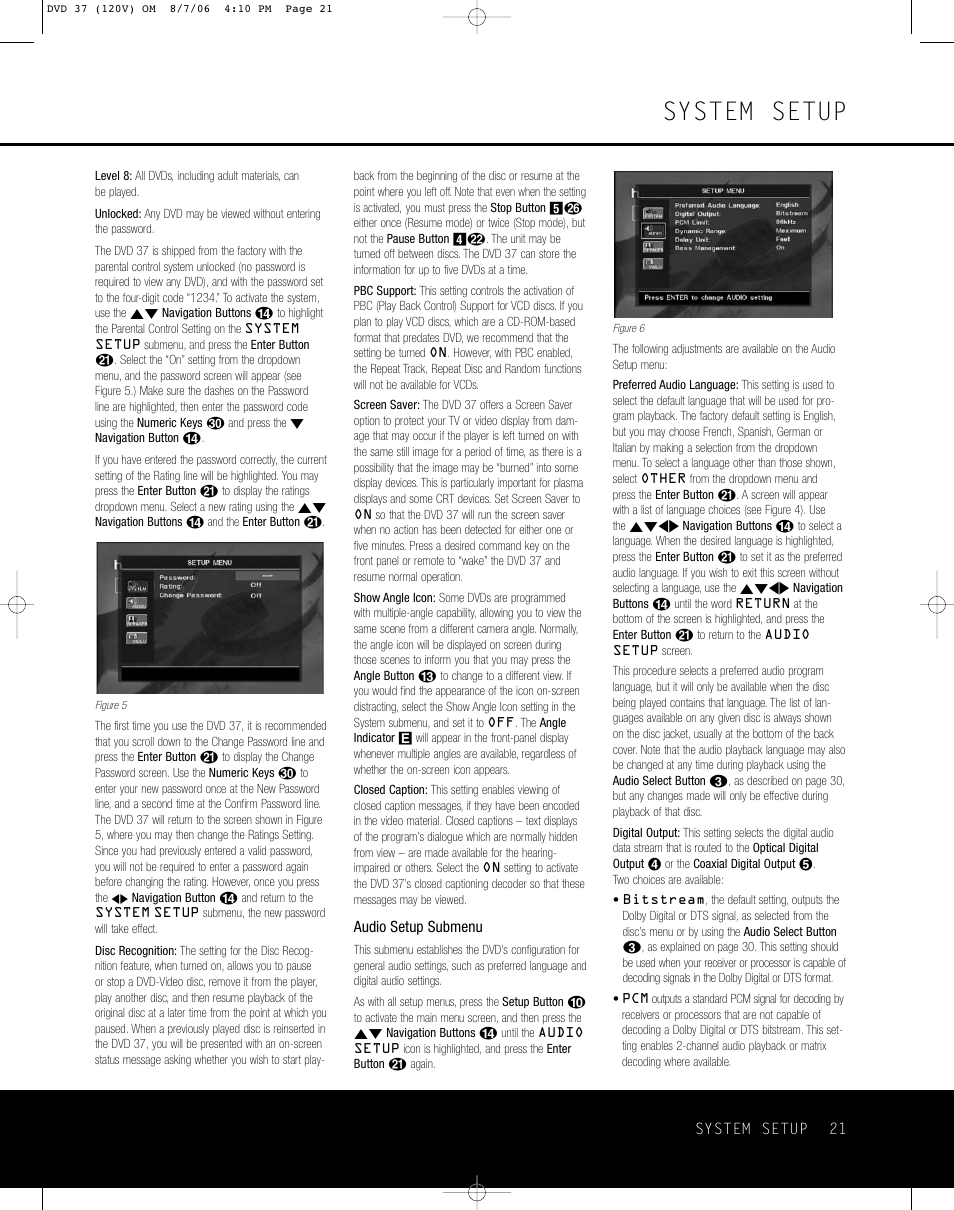 System setup | Harman-Kardon DVD 37 User Manual | Page 21 / 40