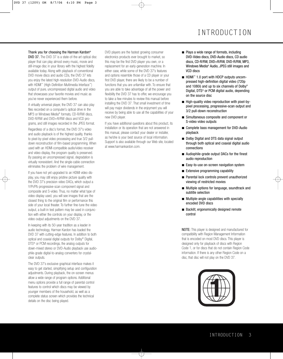Introduction | Harman-Kardon DVD 37 User Manual | Page 3 / 40