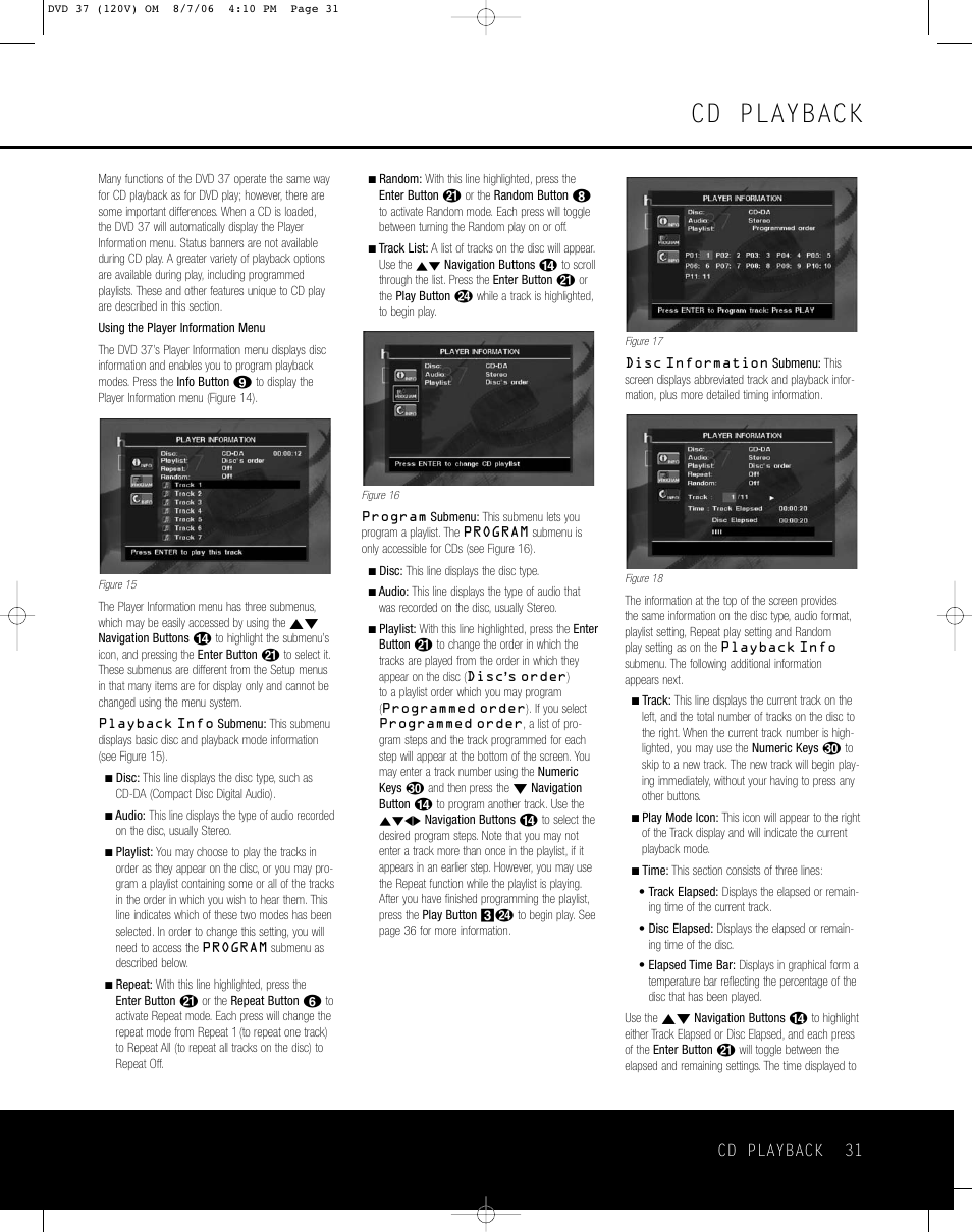 Cd playback, Cd playback 31 | Harman-Kardon DVD 37 User Manual | Page 31 / 40