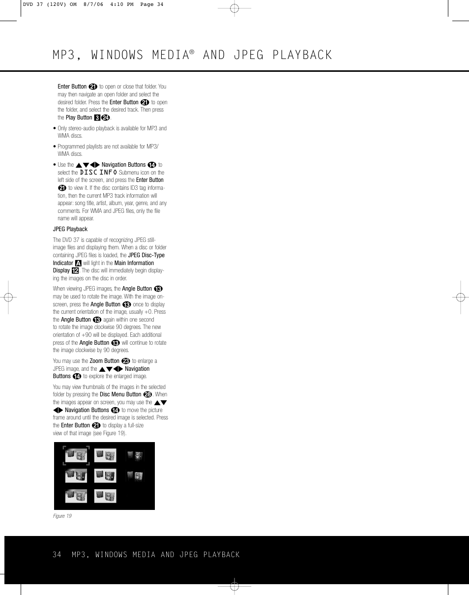 Mp3, windows media, And jpeg playback | Harman-Kardon DVD 37 User Manual | Page 34 / 40