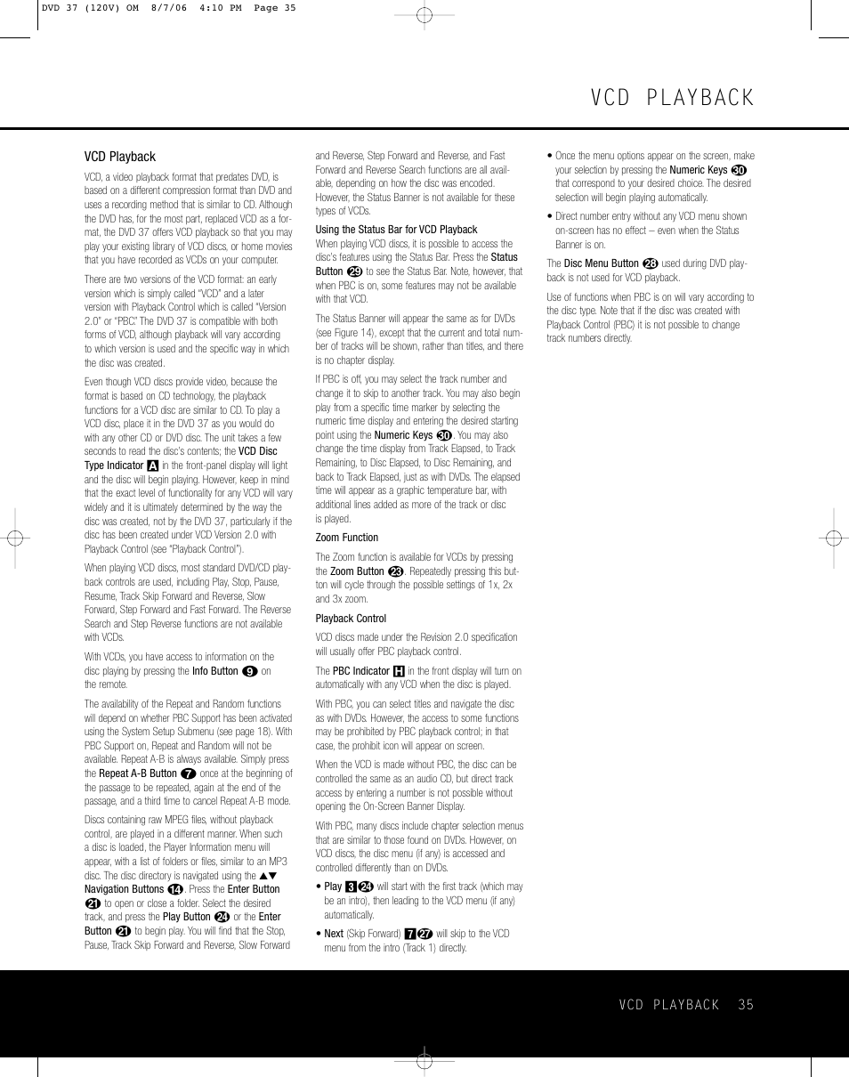 Vcd playback | Harman-Kardon DVD 37 User Manual | Page 35 / 40