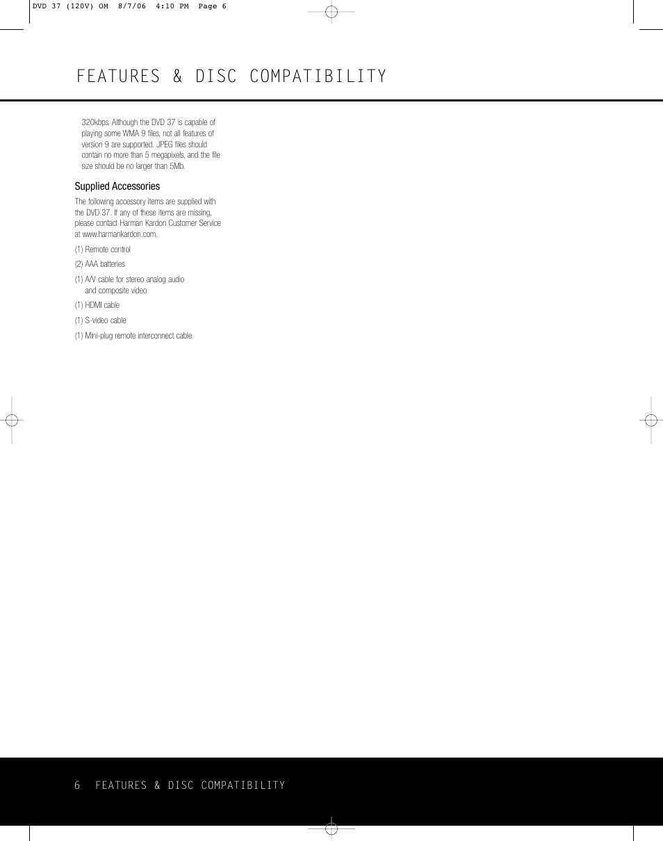 Features & disc compatibility | Harman-Kardon DVD 37 User Manual | Page 6 / 40