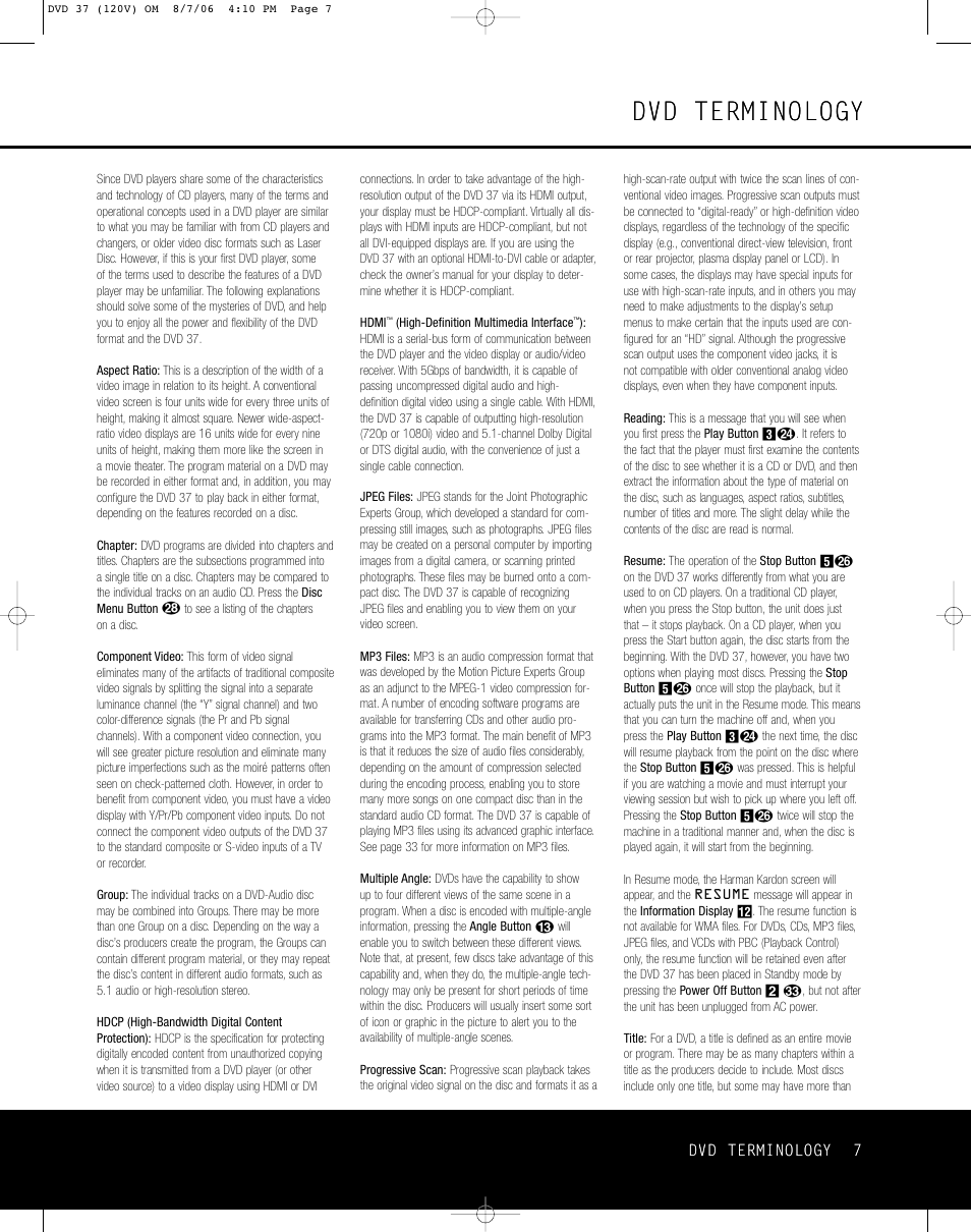 Dvd terminology | Harman-Kardon DVD 37 User Manual | Page 7 / 40
