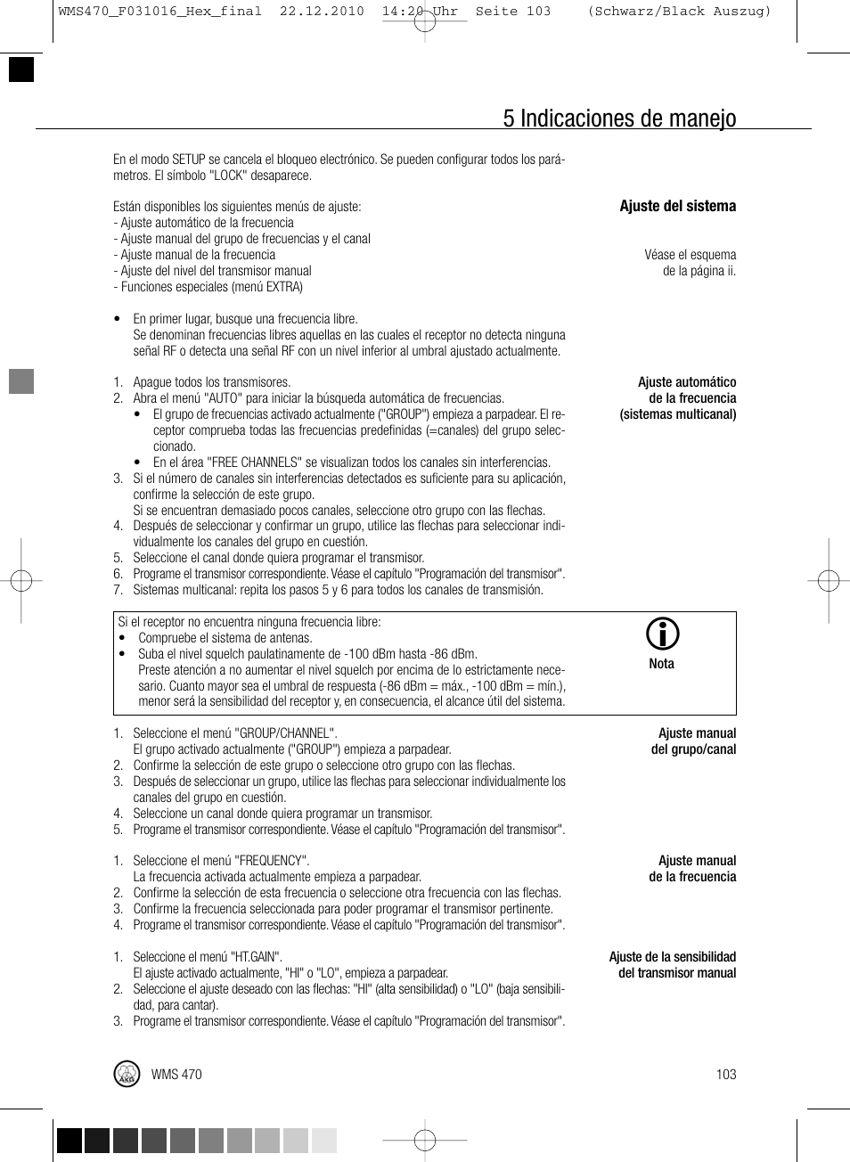 5 indicaciones de manejo | Harman-Kardon WMS 470 User Manual | Page 109 / 142