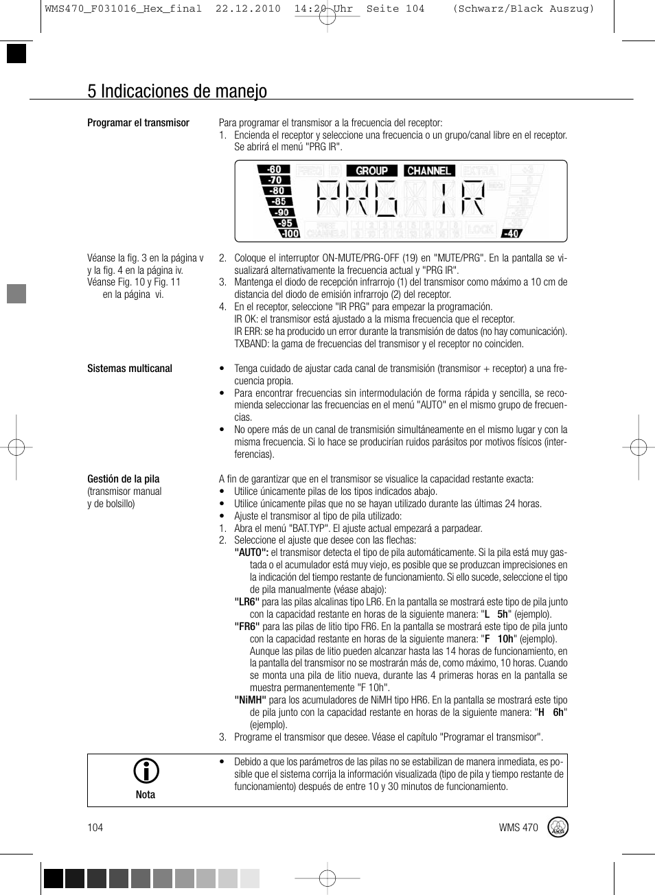 5 indicaciones de manejo | Harman-Kardon WMS 470 User Manual | Page 110 / 142