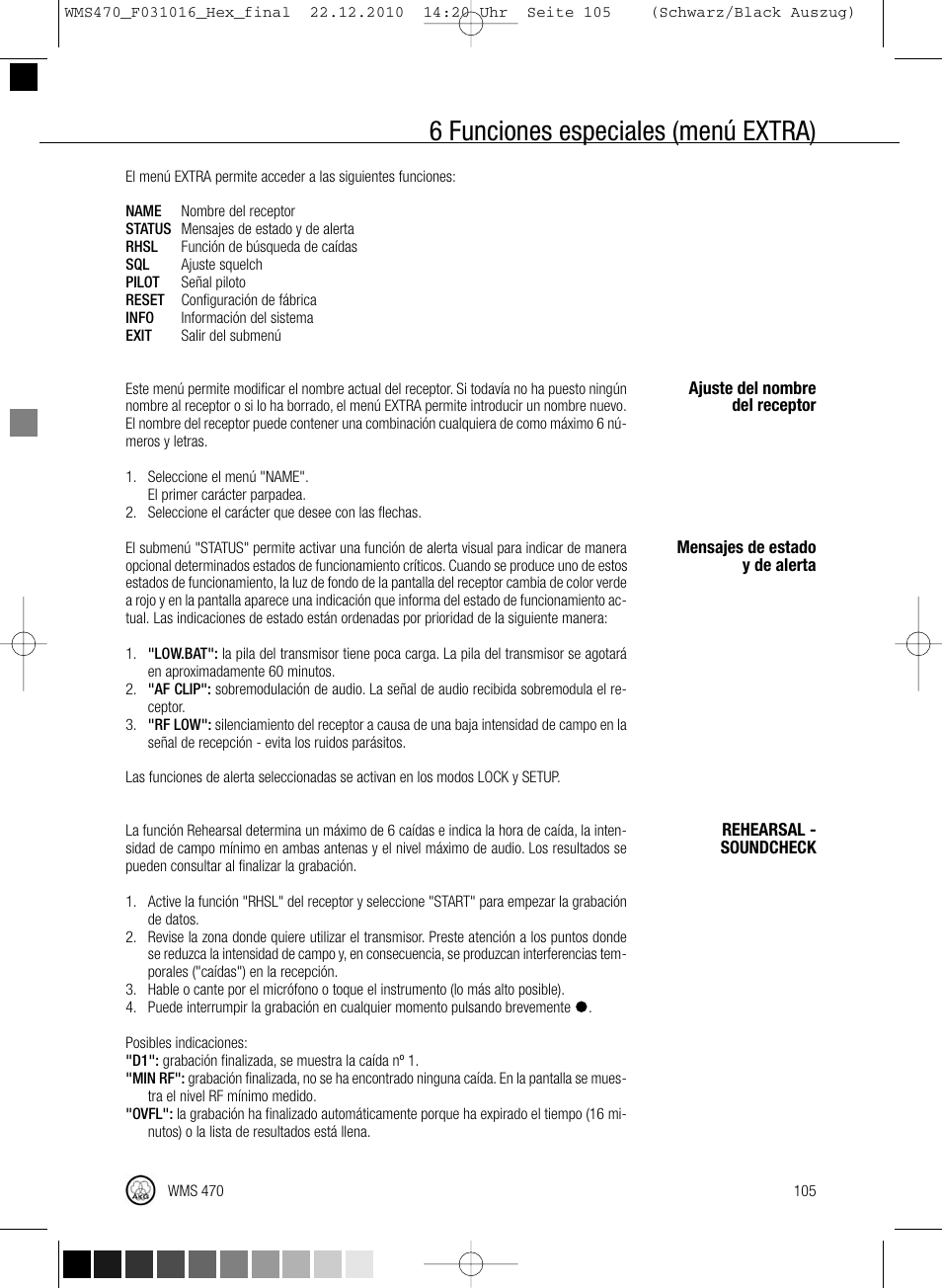 6 funciones especiales (menú extra) | Harman-Kardon WMS 470 User Manual | Page 111 / 142