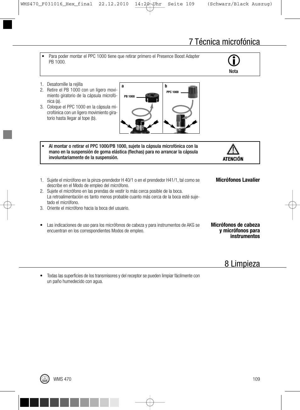 7 técnica microfónica, 8 limpieza | Harman-Kardon WMS 470 User Manual | Page 115 / 142