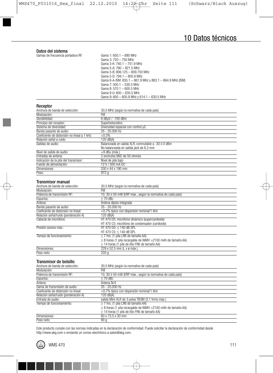 10 datos técnicos | Harman-Kardon WMS 470 User Manual | Page 117 / 142