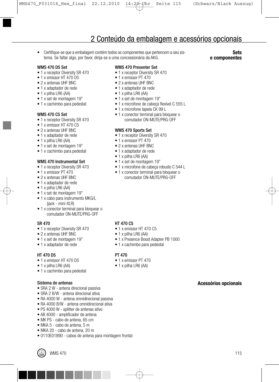 2 conteúdo da embalagem e acessórios opcionais | Harman-Kardon WMS 470 User Manual | Page 121 / 142