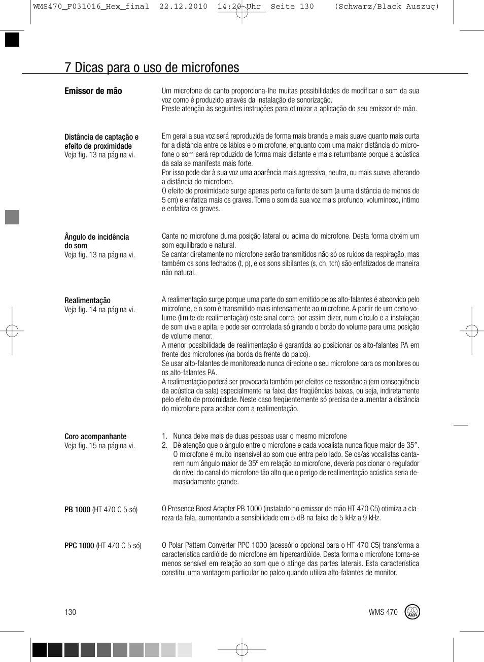7 dicas para o uso de microfones | Harman-Kardon WMS 470 User Manual | Page 136 / 142