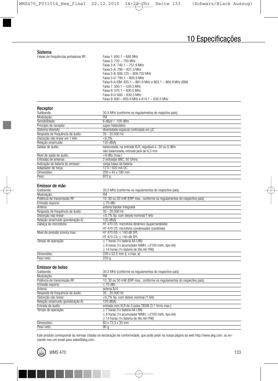 10 especificações | Harman-Kardon WMS 470 User Manual | Page 139 / 142