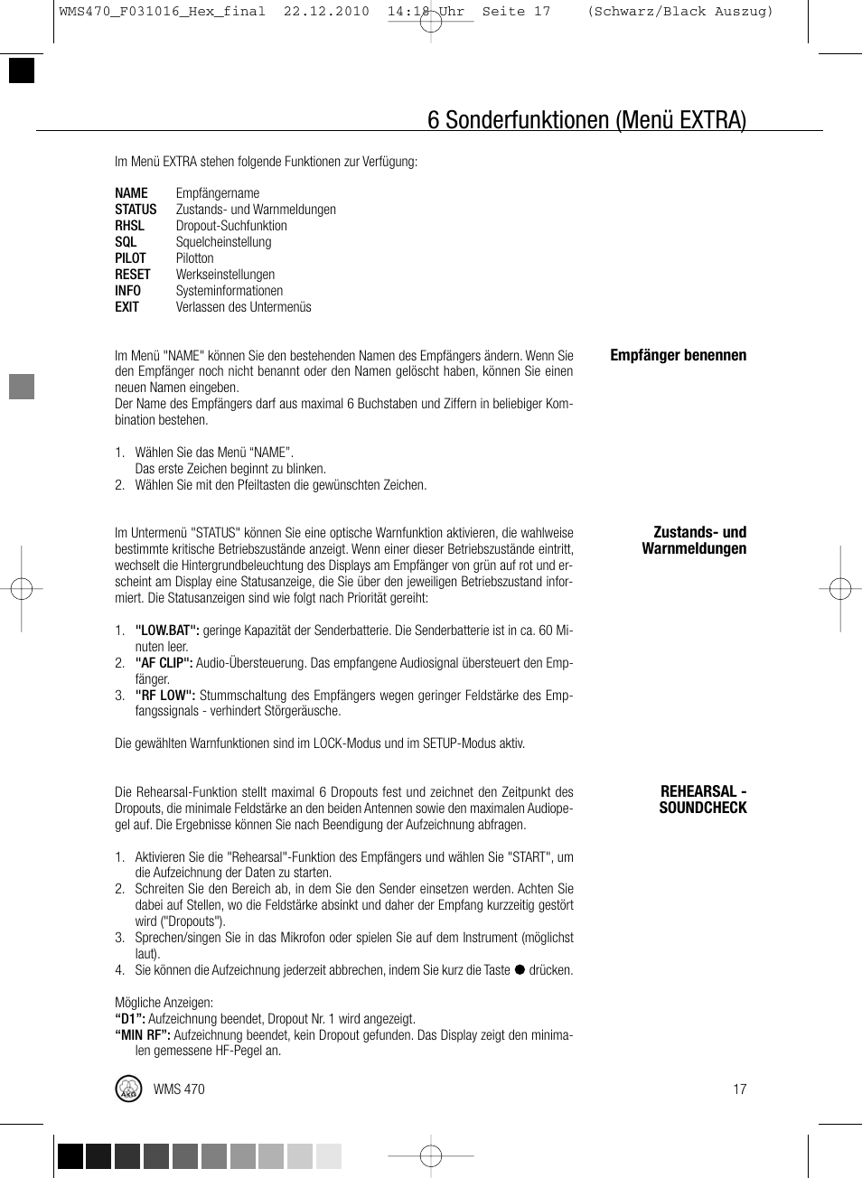 6 sonderfunktionen (menü extra) | Harman-Kardon WMS 470 User Manual | Page 23 / 142