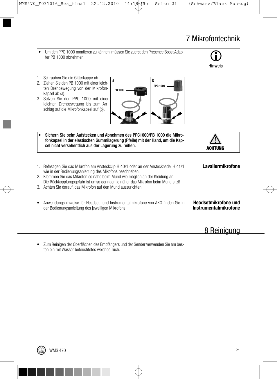 7 mikrofontechnik, 8 reinigung | Harman-Kardon WMS 470 User Manual | Page 27 / 142