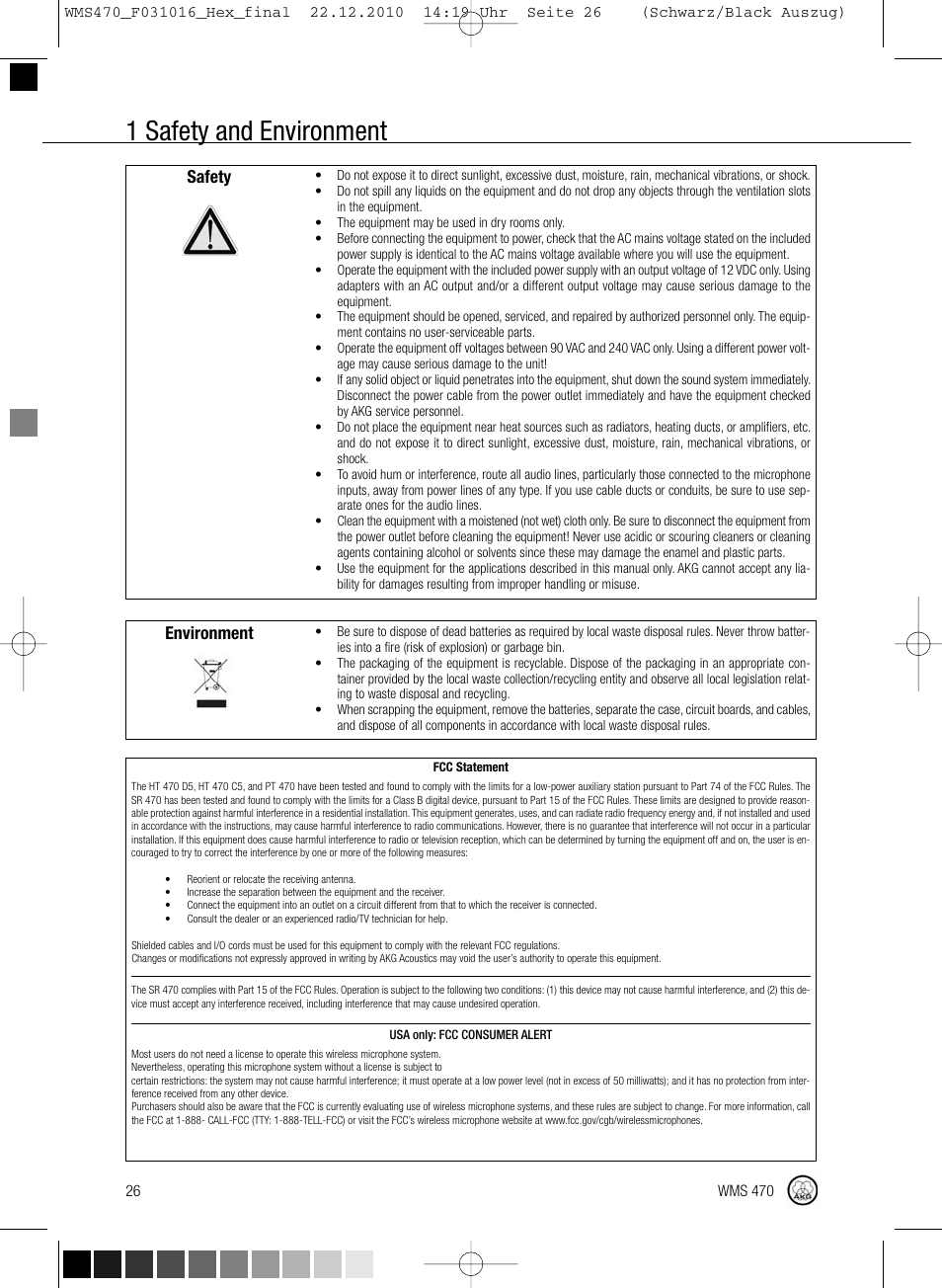 1 safety and environment, Safety environment | Harman-Kardon WMS 470 User Manual | Page 32 / 142
