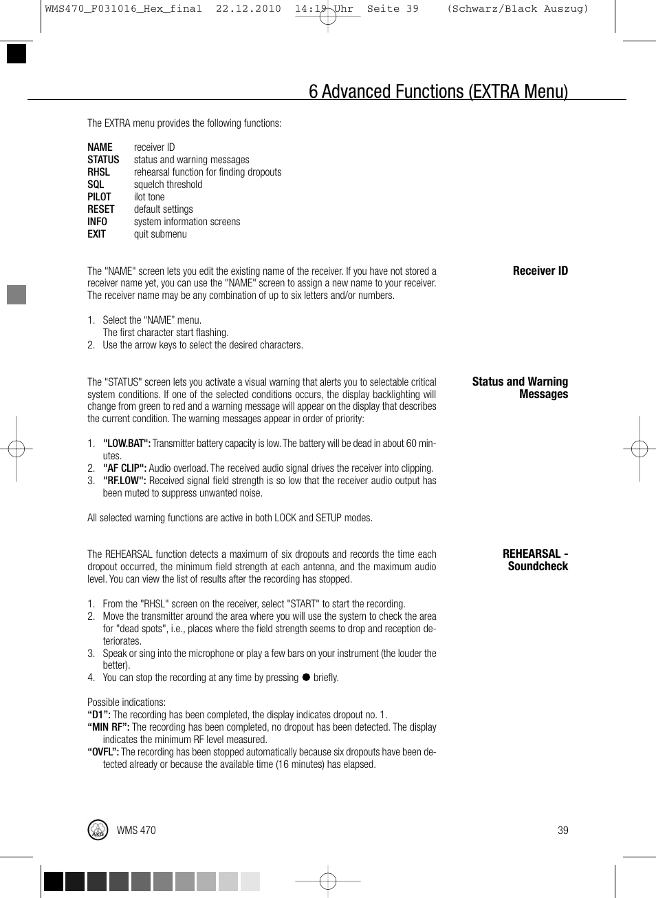 6 advanced functions (extra menu) | Harman-Kardon WMS 470 User Manual | Page 45 / 142