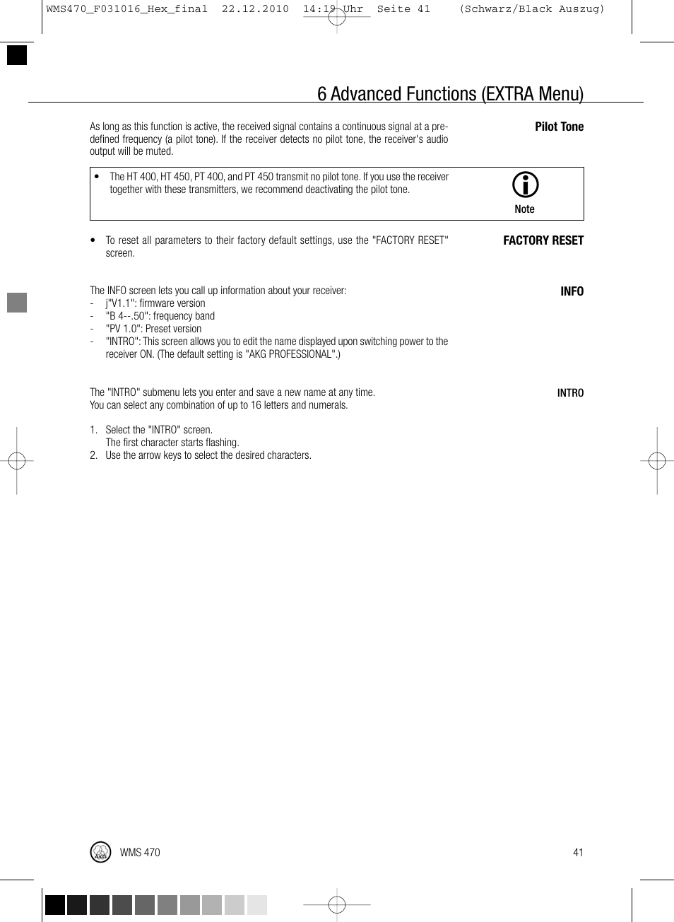 6 advanced functions (extra menu) | Harman-Kardon WMS 470 User Manual | Page 47 / 142