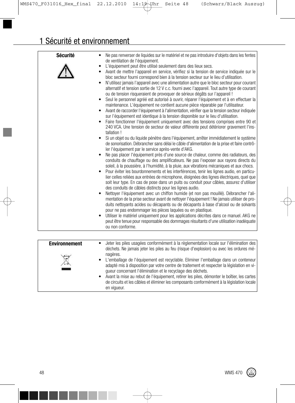 1 sécurité et environnement | Harman-Kardon WMS 470 User Manual | Page 54 / 142
