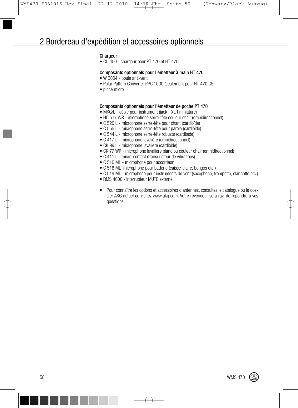 2 bordereau d'expédition et accessoires optionnels | Harman-Kardon WMS 470 User Manual | Page 56 / 142