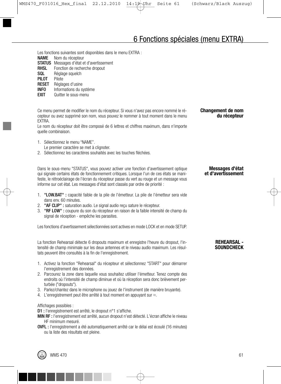 6 fonctions spéciales (menu extra) | Harman-Kardon WMS 470 User Manual | Page 67 / 142